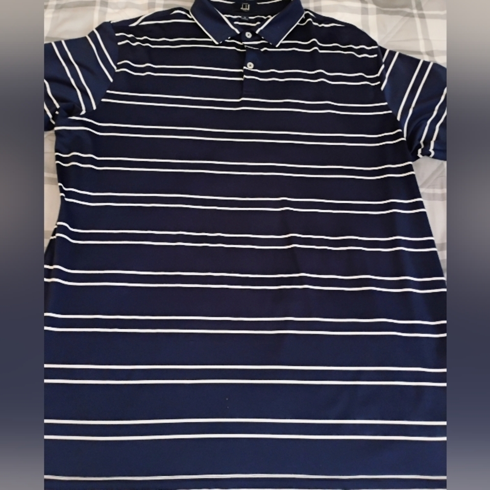alfred dunhill links men’s striped short sleeve golf polo stretch dress shirt XL